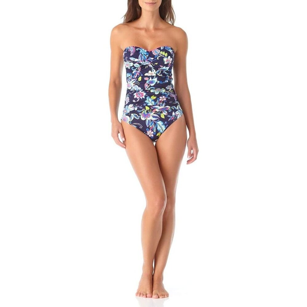 Anne Cole Twist Front Shirred Floral One-Piece Swimsuit Size M - Picture 10 of 13